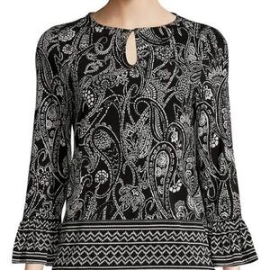 Kasper Black & Vanilla Ice Tunic Blouse | Ruffled 3/4 Bell Sleeves | Size 3X